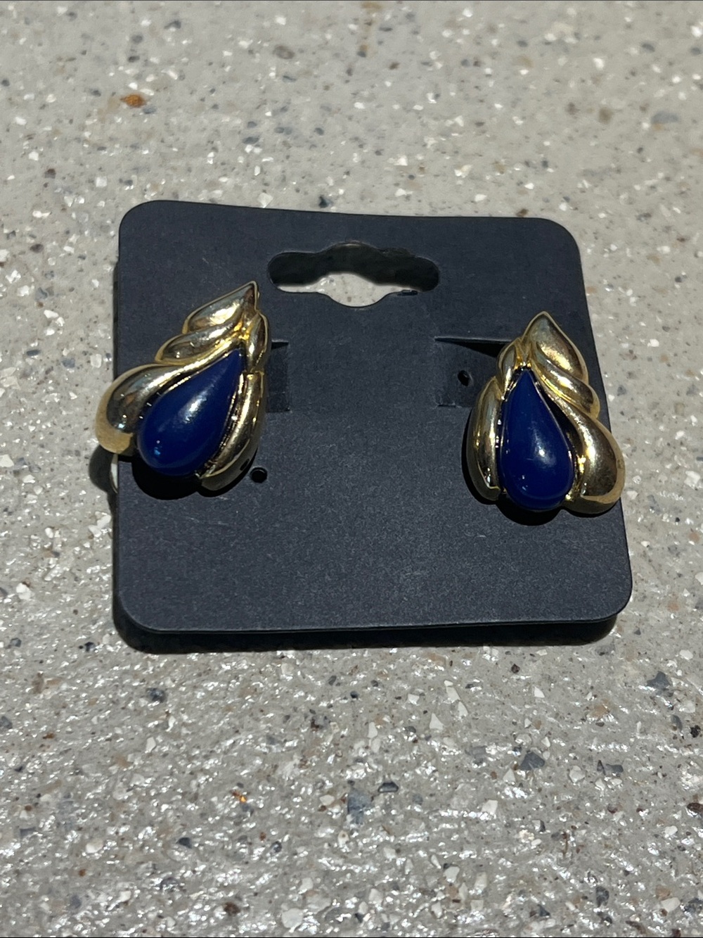 Clipon Gold-Tone Teardrop Earrings with Deep Blue stones